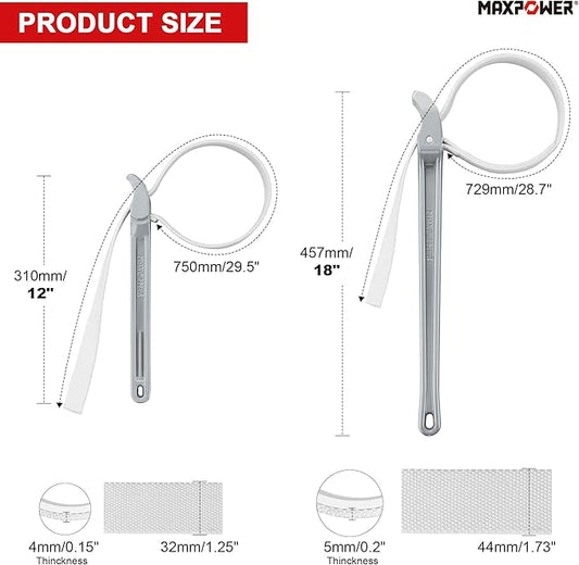 MAXPOWER Strap Wrench, 18" & 12" Adjustable Strap Wrenches Set, Nylon Strap Pipe Wrench for Replacing Oil Filter, Water Filter, PVC Junction, 2-Piece