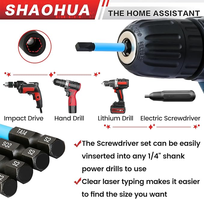 20PCS Screwdriver Bit Set, 1"Triangle Screwdriver Set TA12-30, Square Drive Bits#2,2.75,3,4,5, U-Shaped Bits Set U4,U6,Triwings screwdrivers Y0,Y1, S2 Steel Hex Head Drill Bit Set with 1/4" Bit Holder