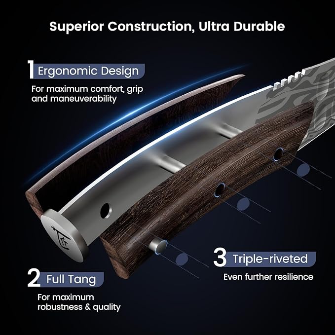 Gyutou Chef Knife, 9.5 Inch Japanese Style Multi-purpose Kitchen Knife, Ultra Sharp Durable Professional-grade for Slicing, Chopping, Dicing, Ergonomic Anti-slip Handle, Trusted by chefs