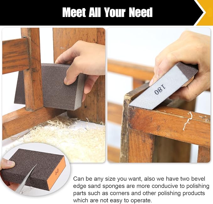 8 Pack Sanding Block, Single & Dual Angle Sanding Sponge Washable and Reusable Sanding Block for Wood Drywall Metal Glasses 60/80/120/180/220 Grit Sandpaper Block 2-3/4" 횞 5"