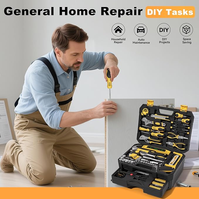 328 Piece Tool Kit For Home,Hand Repair Tool Set,Toolbox Storage Case with Drawer,General Household/Auto Tool Set,Perfect for Homeowner, DIY, Handyman