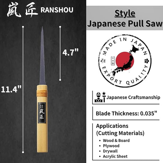 Japanese Pull Saw Woodworking Mini Keyhole Saw 4-3/4" Made in JAPAN, Ryoba Double-Edge Handsaw for Wood, Plywood, Drywall, Sheetrock, Gypsum Board, Plasterboard, Wood Handle