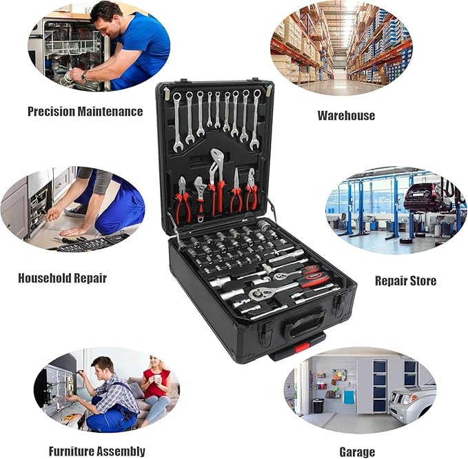 Aokleo 899PCS Tool Set, Household Tool Kit with Rolling Tool Box, Complete Tool Box Set Hand Tool Set with Tool Box, Mechanic Tool Set Rolling Tool Set for Auto Repair/Home Tool Set (Black)