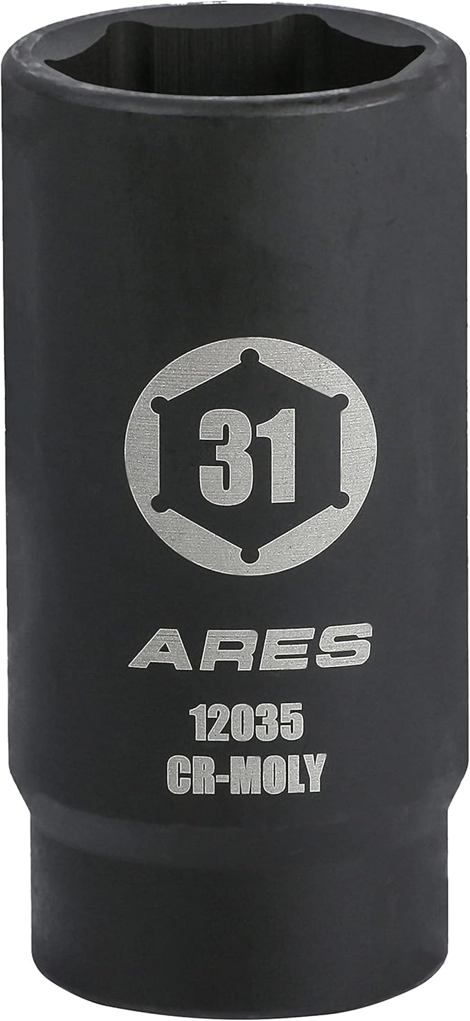 ARES 12035-31MM Axle Nut Socket - 6 Point Socket - Extra Deep 1/2-Inch Drive Impact Socket for Easy Removal of Axle Shaft Nuts