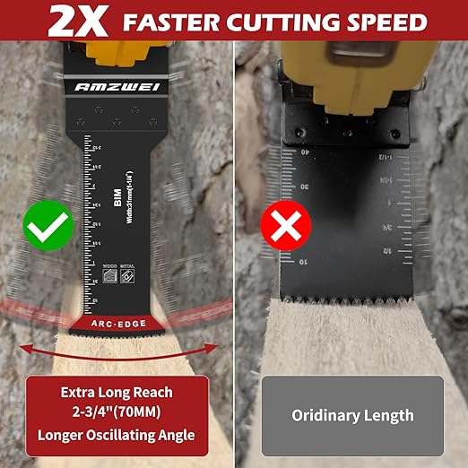30 Pcs Extra Long Bi-Metal Oscillating Tool Blades Metal Cutting, Curved Edge Multitool Blades for Wood with Nails, Wood, Plastic, Compatible with Dewalt Milwaukee Bosch Worx Ryobi (70MM)