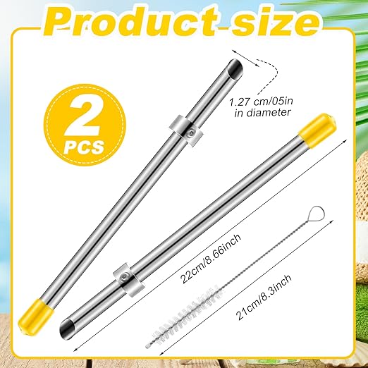 Lasnten 2 Pack Straw Puncher for Plastic Lids Lemonade Cups, Stainless Steel Straw Hole Puncher Punching Tools for Cafe Drinks Deli Container Squeezed Fresh Lemonade Stand Supplies (8.7 Inch,Yellow)
