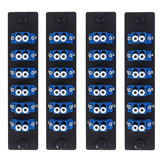 VFLTOOL 4 Pack Fiber Patch Panel Enclosure - 6 Duplex LC Adapters, 12 Fiber Optic Ports, LGX Compatible, LC UPC Blue, Single Mode and Multimode Compatible for 1.25G/10GB OS1-2/OM1-3 Networks