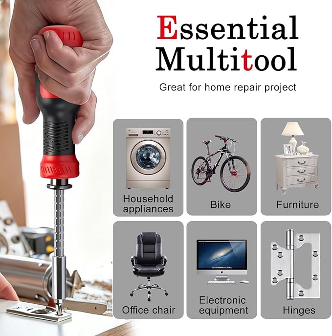 Multiuse Screwdriver 13-in-1 with Adjustable Shaft, All in One Screwdriver Set with Phillips, Flathead, Hex, Torx Security, Robertson/Square and 1/4 Nut Driver/Bit Holder