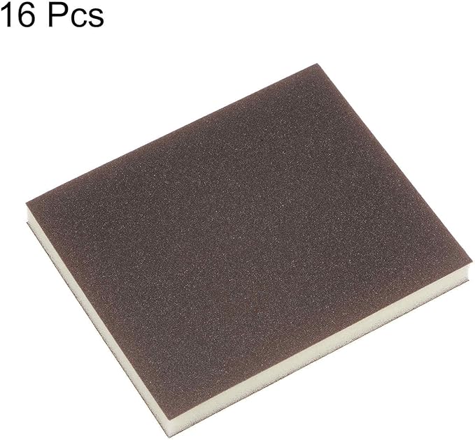 HARFINGTON 16pcs Superfine Sanding Sponge Blocks 500-600 Grit Foam Sanding Block Pad for Polishing Kitchen Metal Wood Drywall, 120x100x12mm, Brown