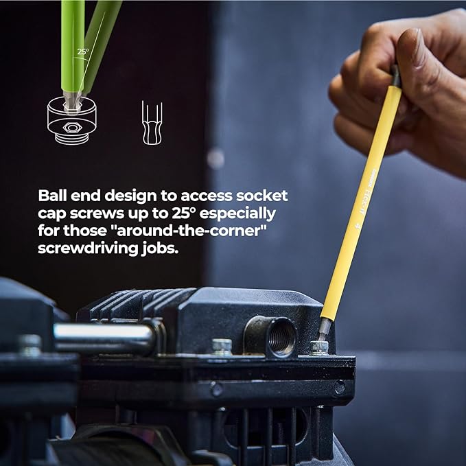 Metric Allen Wrenches Sets 9pcs, Extra Long Arm Allen Key Set with Ball End, Crafted Hex Key Set with Color Coded Sleeves, Unique Patented Holder Design for Magnetizing and Demagnetizing