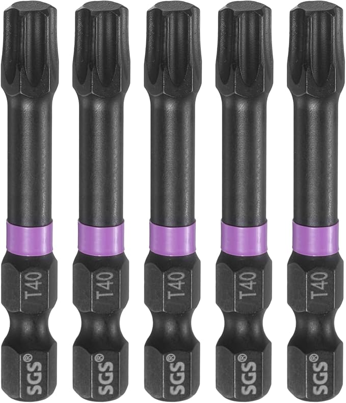 HARFINGTON 5pcs T40 Torx Head Impact Screwdriver Bits 1/4" Hex Shank 2" (50mm) Long Magnetic No Hole Tamper Proof 6 Point Star Screw Driver Drill Bits Phosphate S2 Steel Power Tools