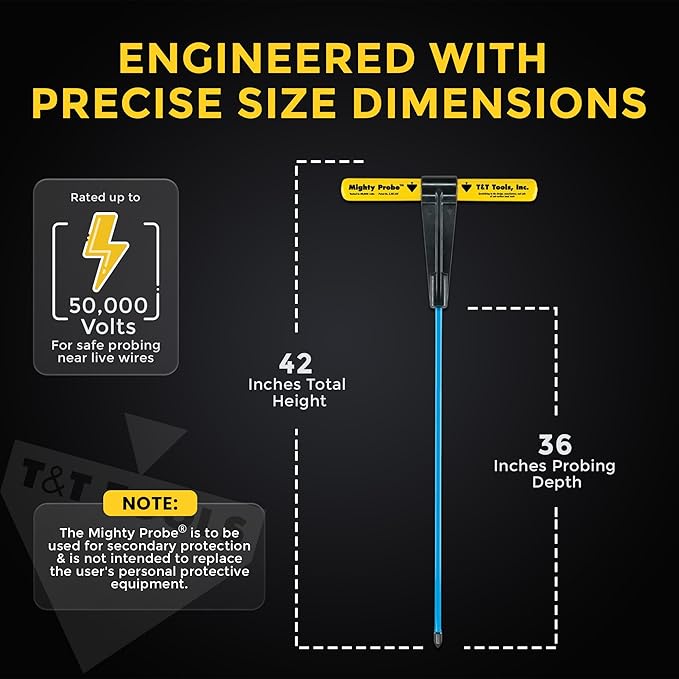 T&T Tools 42-Inch Mighty Probe Insulated Metal Soil Probe ??3/8" Metal Round Rod, Heavy Duty Design for Easy Penetration & Withdrawal, Soil Testing & Landscaping Tools, T-Handle, USA-Made-4 Pack