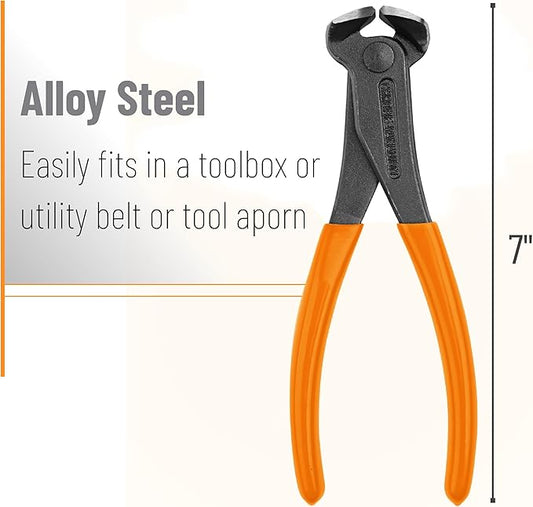 Bates- Nail Puller, 7 Inch, Orange, Nail Remover Tool, Cutting Pliers, Carpenter Tools, Staple Puller, End Cutting Pliers