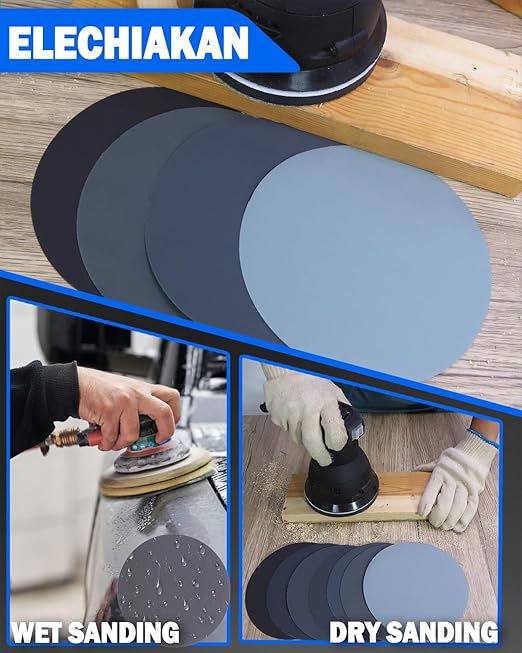 70Pcs 6 Inch Wet Dry Sanding Paper Discs Hook and Loop, 5000 3000 2000 1000 800 600 400 Fine Grit Sandpaper for DA Random Orbital Sander, Sandpaper Assortment for Automotive Wood Metal Glass Polishing