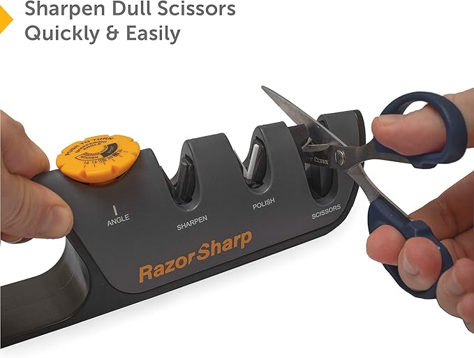 RazorSharp??Knife Sharpener With Adjustable Angle Guide ??Diamond-Coated Ceramic Sharpening Stones for All Knives Including Precision Kitchen, Professional, Chef's Knives ??Non-Slip Rubber Edge Grip