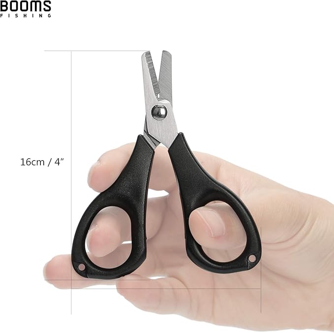 Booms Fishing Fishing Scissors for Braided Line, Fishing Line Cutter Saltwater and Freshwater, Fishing Serrated Shears with Retractor, S01