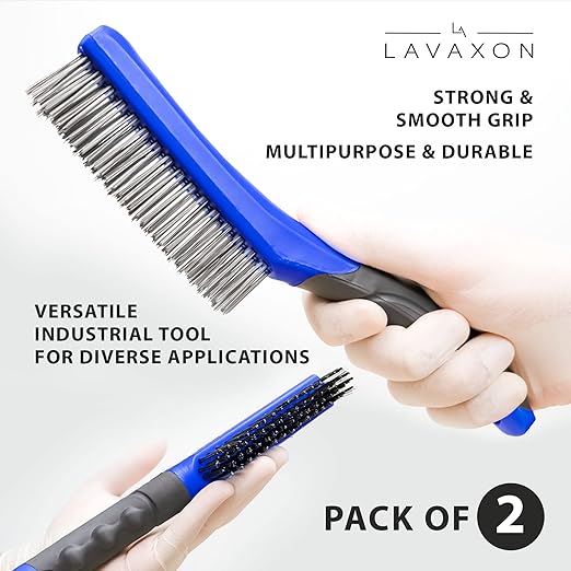 Wire Brush Set-Heavy Duty Stainless & Carbon Steel Bristles with Plastic Handle Grip for Rust, Wielding Slag, Dirt & Paint Scrubbing with Deep Cleaning ??10 Inches (Pack of 2-Blue)