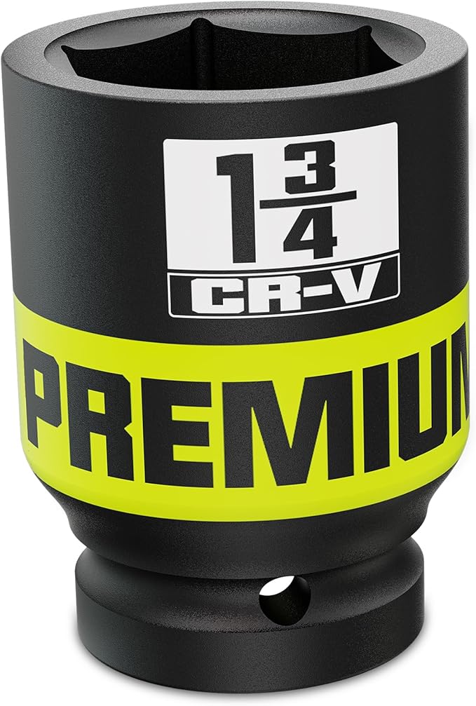 1" Drive Deep 6 Point Impact Socket, 1-3/4 '' deep socket, SAE, CR-V, Color-Coded for Auto Repair, Mechanics & DIY