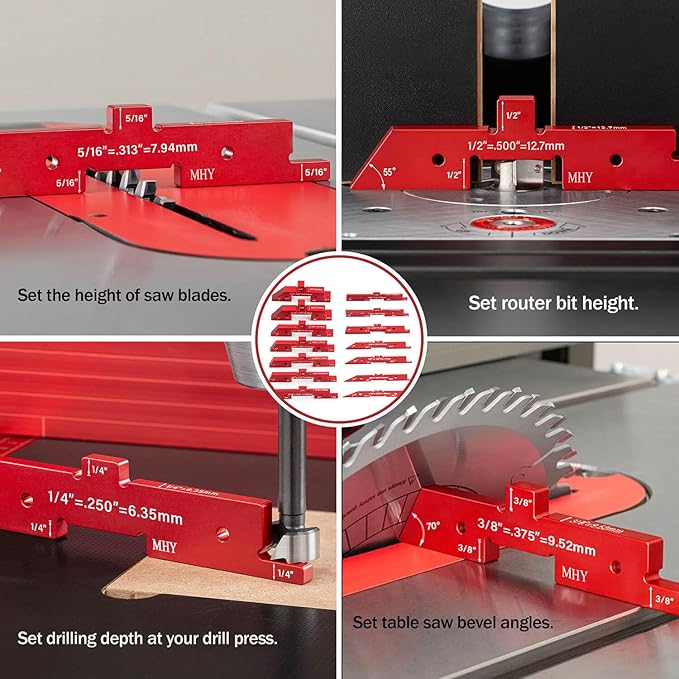 MHY 15 PCs 6061-T651 Aluminum Table Setup Blocks for Woodworking |Height, Depth, Angle & Fence Alignment Gauge Set with Laser-Marked and Durable Storage Case