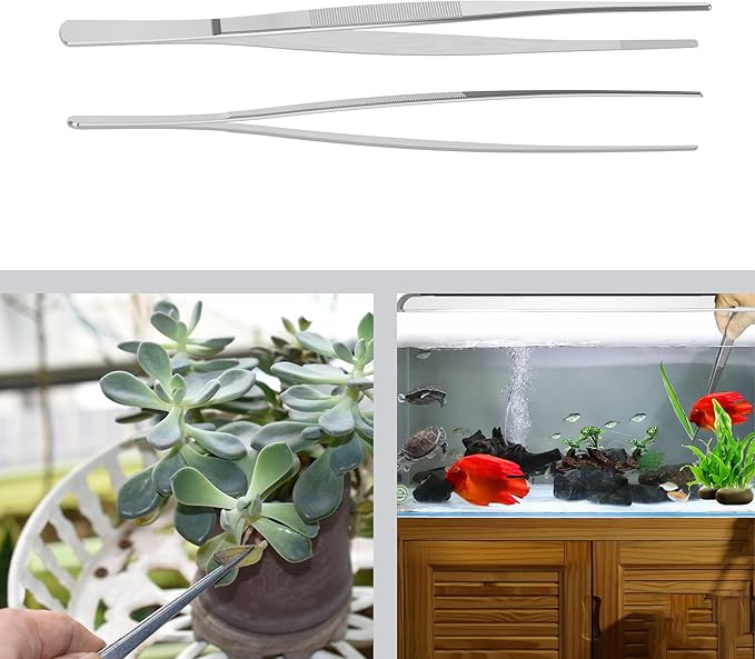 5 PCS 10 Inch Stainless Steel Tweezers, with Straight Round Blunt Serrated Tip, 0.07 Inch Thickness Stainless Steel, Multipurpose Daily Garden Home Lab Craft Repairing Tool