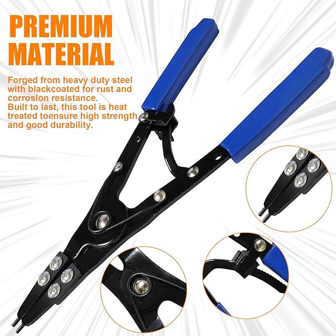 38700 Snap Ring Pliers Internal External 10" Large Heavy Duty Ratchet Locking Design Anti-slip Circlip Pliers Blue Automotive Removal Tool Kit Compatible with Ford Super Duty Pickups 2007 and Newer