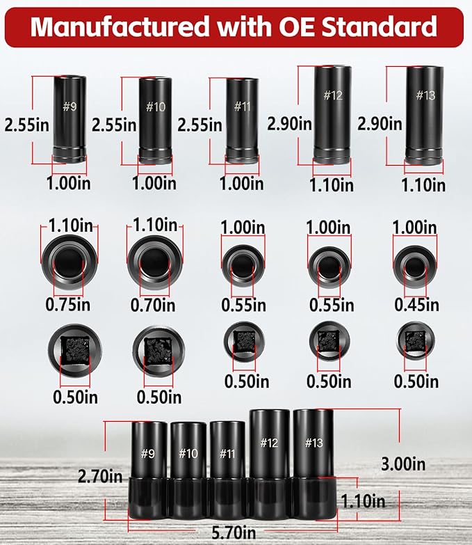 71670 Tap Socket Set Fits 5/8", 11/16", 3/4", 7/8" and 1" Taps, 1/2" Drive, Tap Sockets Adapter For Larger, M.C.T.I. Standard Taps, Large Tap Socket Wrench Set