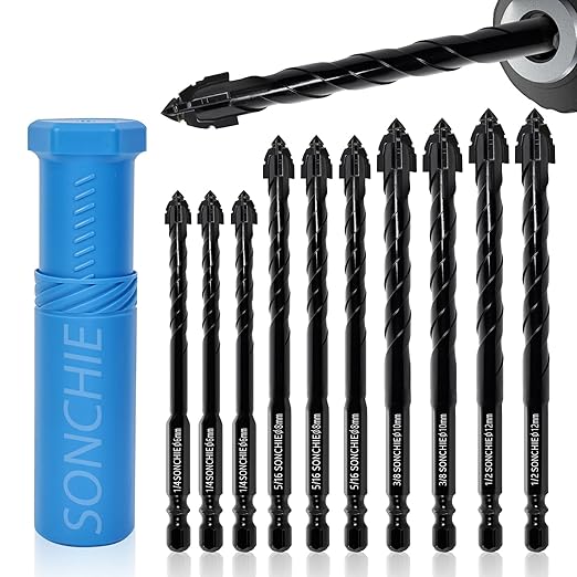 Masonry Concrete SONCHIE Serrated Drill Bit Set for Tile Brick Glass Plastic and Wood Carbide Tipped for use with Tile Wall Mirrors and pavers on Concrete or Brick Walls 10 pcs