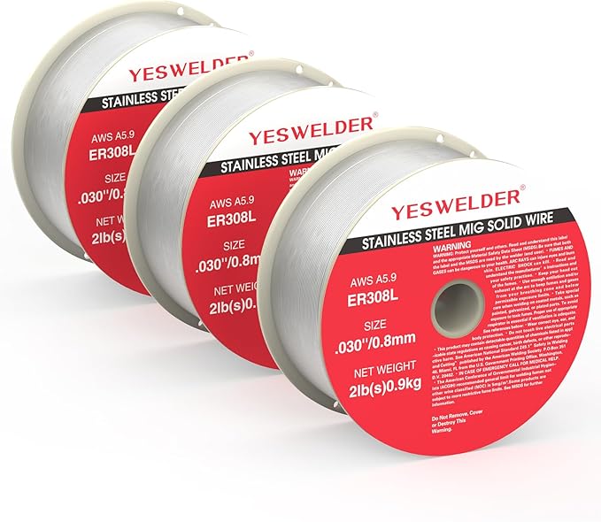 YESWELDER Stainless Steel MIG Solid Wire ER308L .030-Diameter, 2-Pound, 3-Packs Strong ABS Plastic Spool Welding Wire