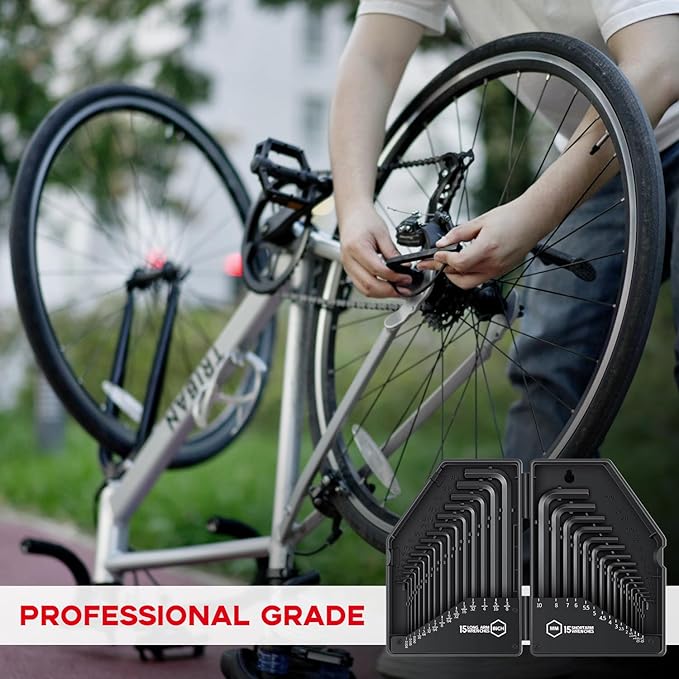 30 PCS Hex Head Key Allen Wrench Tool Set Organizer Kit Alloy Steel L Shape Black Metric (0.7-10 mm) SAE (0.028"-3/8") Standard In Storage Case Long Short Arm