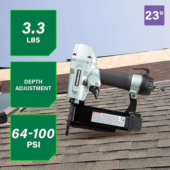 Metabo HPT Pro Pin Nailer Kit, Pro-Preferred Pneumatic Power Nailers, Carpentry Tool for Fine Trim, Molding, and Paneling, Built-In Silencer, Aluminium Magazine, 23 Gauge, 1/2″ to 2″ Pin Nails, NP50A