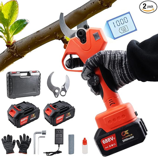 Electric Pruning Shears竊? inches (50mm) Cutting Diameter竊똂ordless Pruning Shears with LCD Display竊?pcs 3000mAh Rechargeable Lithium Battery, 2pcs Upgraded SK5 blades