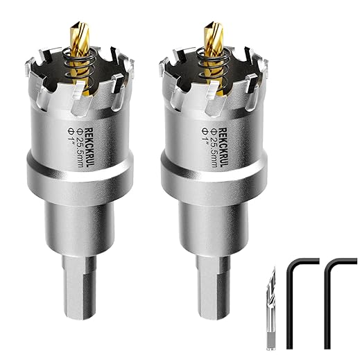 1" (25.5mm) 2Pcs TCT Carbide Hole Saw Kit for Metal - Heavy Duty Hole Cutter Drill Bits Set, Cuts Stainless Steel, Iron, Aluminum, Wood, Plastic