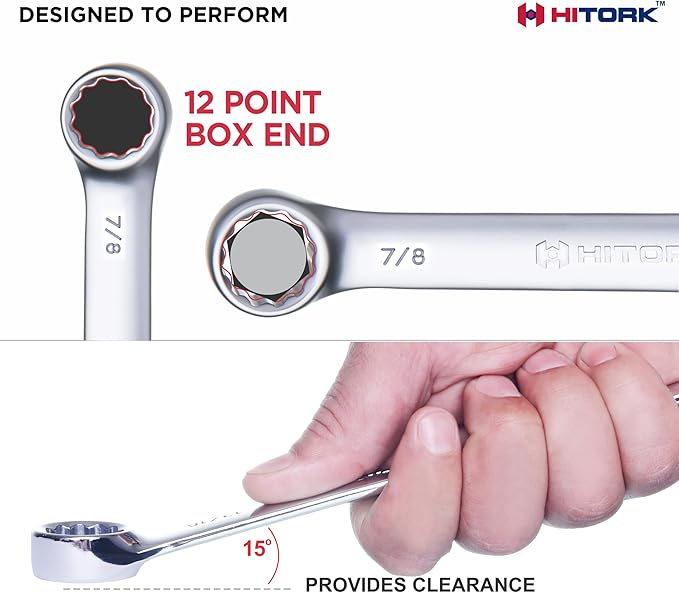 HITORK 19 Piece Metric Combination Wrench Set (6??4mm) Cr-V Steel Mirror Chrome Finish 12-Point Box End, 15째 Offset, Roll-Up Pouch ??Durable Open End Wrench Set for Home, Garage & Auto Repair