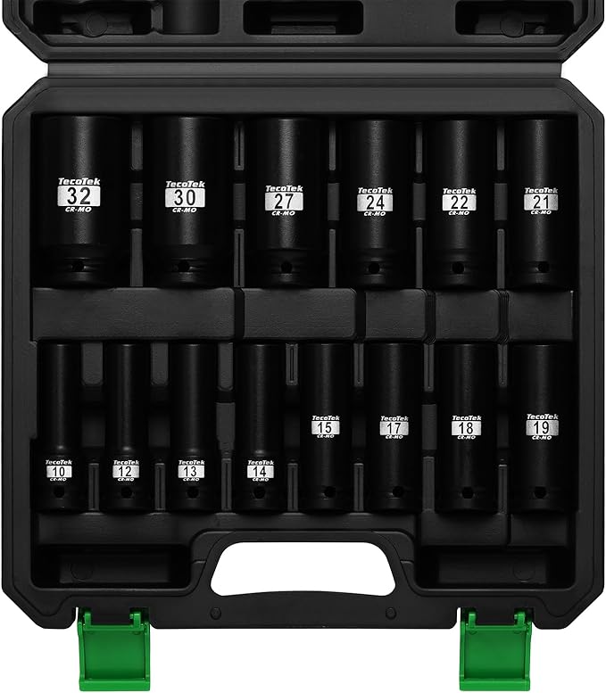 14PCS 1/2" Deep Drive Impact Socket Set, 6-Point, Metric (10mm-32mm), CR-MO Steel, With a Storage Case