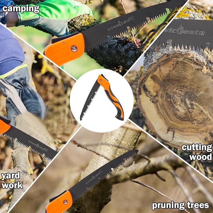 Vivicreate Folding Hand Pruning Camping Saw Survival Bushcraft Saw Tree Pruning Cutting Hand Limb Yard Work Folding Saw serrucho plegable sierra de poda herramientas de jardiner챠a (12 Inch)