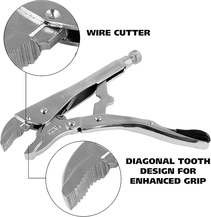 GreatNeck 74230 5-Piece Locking Plier Set ??Curved & Long Nose Pliers with Plastisol Trigger Release, Diagonal Tooth Grip, Wire Cutter & Storage Pouch ??Durable Alloy Steel Construction