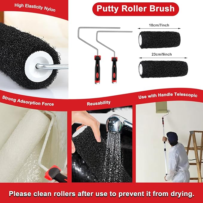 Drywall Skimming Blade Set with Portable Case, 10??16??24??32??Skimming Blades, 7??9??Drywall Compound Rollers, a Extension Handle and Three Drywall Tools for Drywall/Plaster/Wallboard