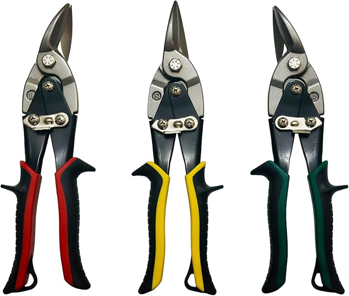 Aviation Tin Snips with Chrome Vanadium Steel Blades, Straight, Left, and Right Cutting Options, and Enhanced TyreGrip Handle for Optimal Comfort and Safety - 3 Pack Combo