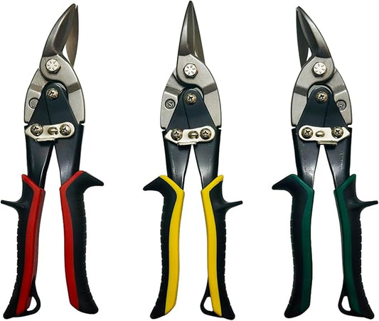 Aviation Tin Snips with Chrome Vanadium Steel Blades, Straight, Left, and Right Cutting Options, and Enhanced TyreGrip Handle for Optimal Comfort and Safety - 3 Pack Combo