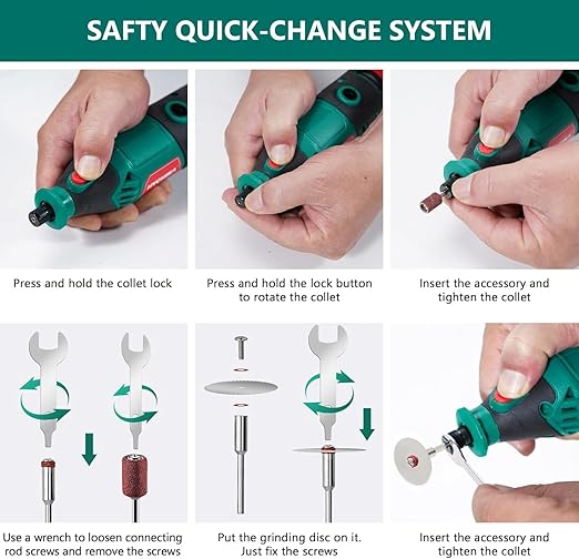 HYCHIKA 8000-35000RPM Variable Speed Rotary Tool,180W Rotary Tool With 179pcs Accessories,With Flex Shaft,Grinding Chain Bracket And Tool Bag,for Grinding,Cutting,Wood Carving,Sanding and Engraving
