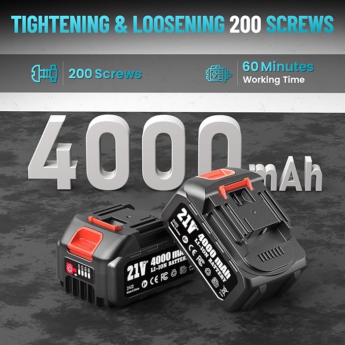 Seesii Impact Wrench 886 Ft-lbs(1200N.m), 1/2 High Torque Impact Gun with 21V 2x4.0Ah Battery, Electric Impact Driver, 2900IPM, 5 Socket, Cordless Impact Wrench for Home Car/Mower/Pickup/Truck RV