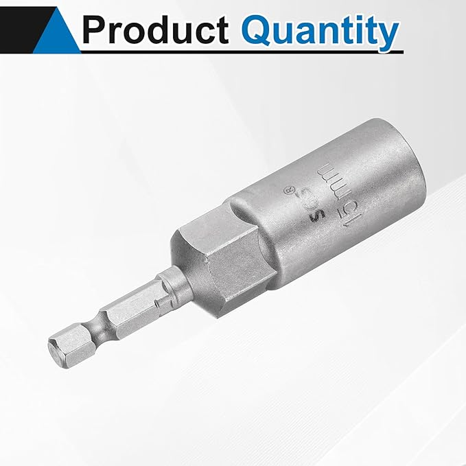 HARFINGTON Nut Driver Drill Bit 15mm Metric Socket 1/4" Hex Shank 3.15" (80mm) Long 6-Point Sockets Quick Change CR-V Steel Bolt Setters for Power Drill Drivers