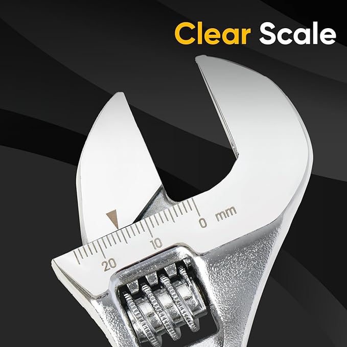 deli 8" Adjustable Wrench Heavy-Duty Chrome Anti-Slip Grip, Smooth-Jaw, Cr-V Steel, Wide Opening for Plumbing & DIY