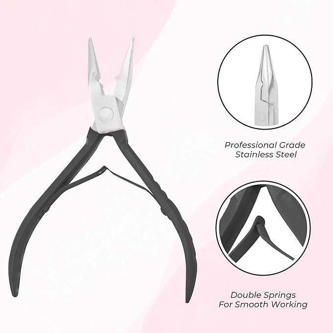 SIVOTE Professional Hair Extension Pliers & Bead Extension Tool Kit ??Stainless Steel Hair Pliers for Bead Extensions, Microlink Tool Kit, & Loop Threader for Micro Beads Hair Extensions Kit Black