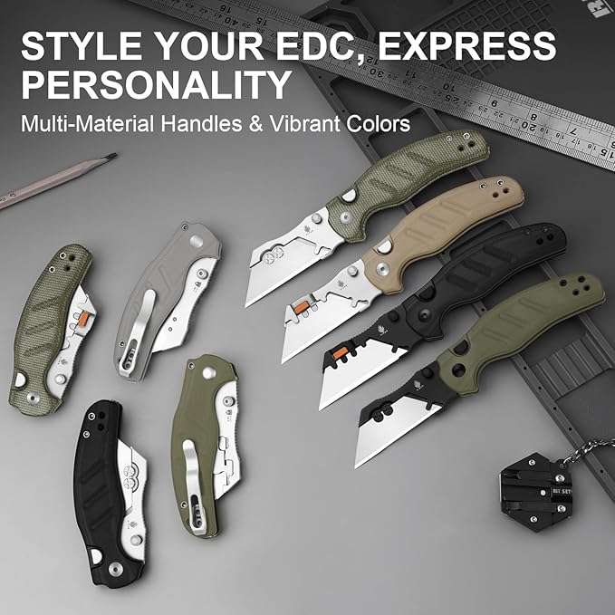 Kizer C01C Uti 1 (Dual-screw Version) Utility Knife, Button Liner Lock Box Cutter EDC Pocket Knife with 5PCS Razor Blades, Green G10 Handle Small Folding Knives with Clip for Men Women, V3488.29JSA2