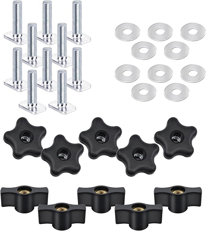 2 pack 24" T-Track with 20pcs T-Track Knob Kit for Woodworking with Screws, Aluminum Alloy Woodworking Tools Double Cut Profile Universal T-Tracks with Predrilled Mounting Holes anodized blue