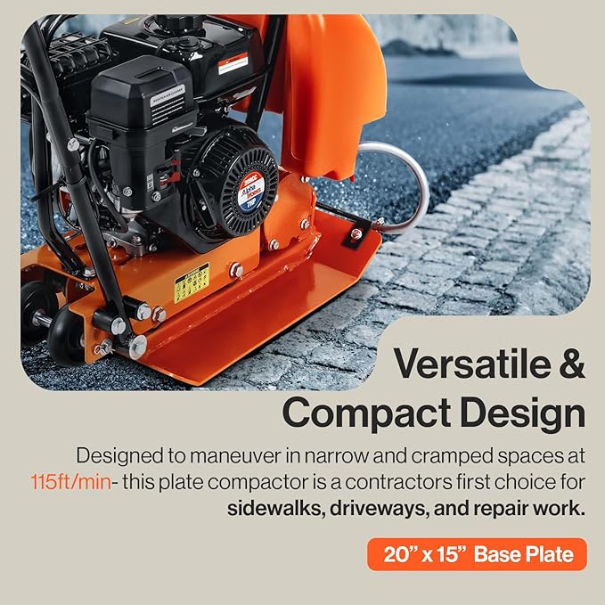 SuperHandy Plate Compactor Heavy Duty 7HP 4200lbs Impact Force - w/Water Tank for Concrete and Dirt