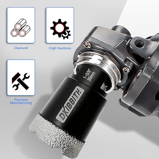 Dry Diamond Core Drill Bits 1-3/8 Inch (35mm) Tile Hole Saws for Porcelain Ceramic Tile Marble Brick Hole Saw with 5/8-11 Thread Plus 3/8 Inch Hex Shank Adapter