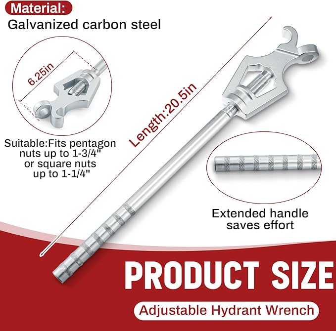Tandefio 1 Pcs Fire Hydrant Wrench Adjustable, 1-1/2 to 3 20 Inch Multifunctional Hydrant Wrench for Tightening Fire Nut Tightening Water Pipe, 3 Position Adjustable Nut 1-1/2 to 3 (Roller Handle)