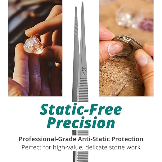 Excelta JS-4 Gemologist Forceps, Straight Medium Tweezers, 0.035” Tip, Precision Gem Handling Tool, Stainless Steel AISI 440, Conductive Surface, Ideal for Jewelry & Gemstone Work, Made in Switzerland